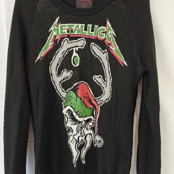 METALLICA Ugly Christmas Sweater Skull Wool Blend Black Size Small Men's - Picture 3 of 6